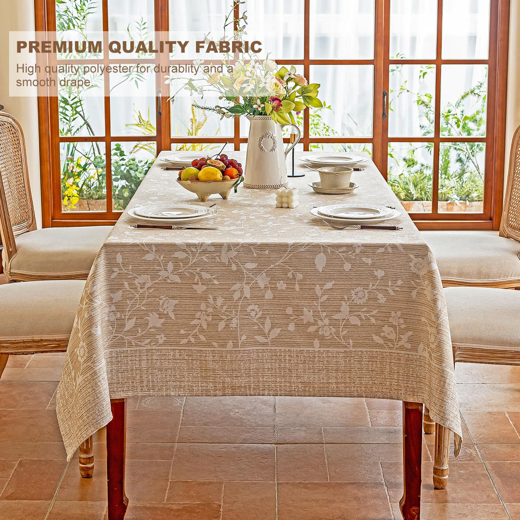 French Country Beige Floral Tablecloth Rectangle 60"x90"