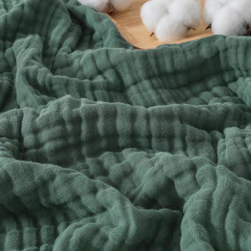 Brezpure 9 Layer Muslin Cotton Blanket Adults, Queen, Forest Green