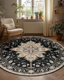 Area Rugs Washable Non-Slip, Floral Vintage Distress Print Pattern Medallion Carpet for Living Room Bedroom