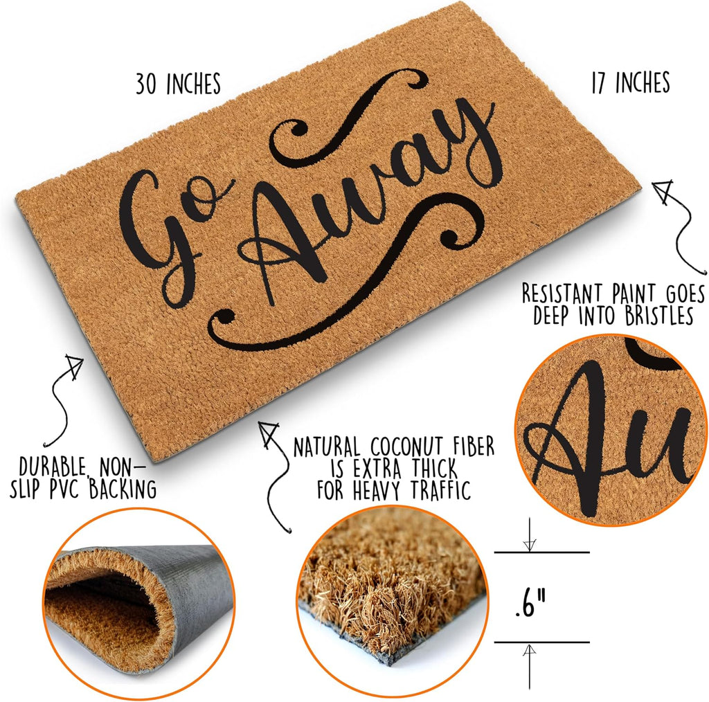Go Away Doormat, 30x17 Inch, Funny Door Mat Outdoor, Go Away Front Door Mat, Unwelcome Mat, Farmhouse Style | Funny