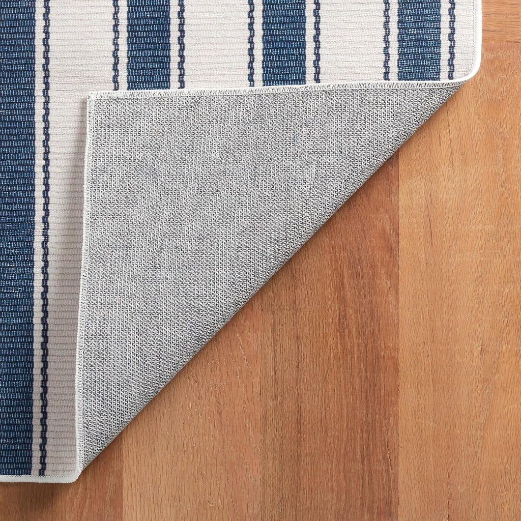 Blue Awning Blue Striped Washable Rug