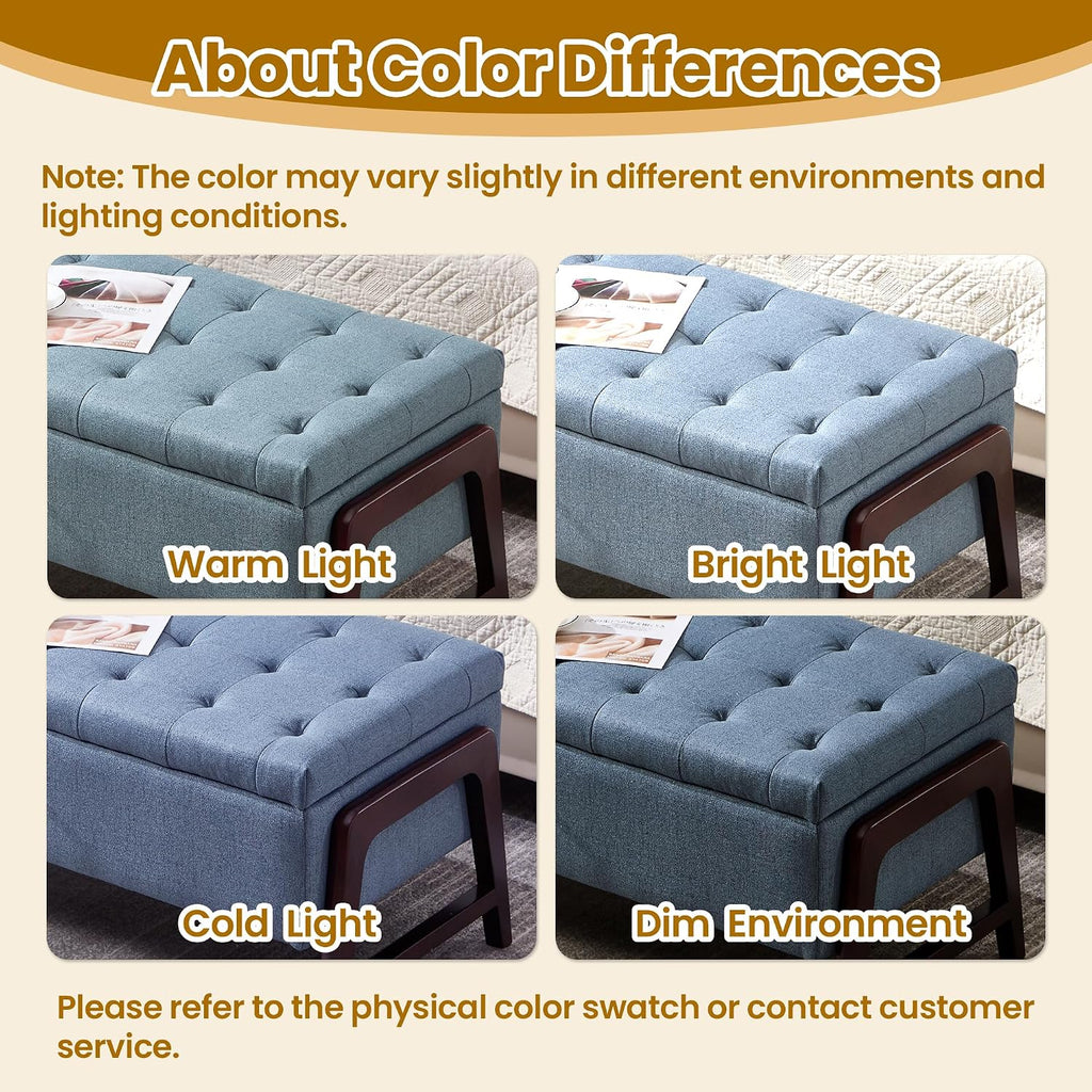 48" Storage Bench, End of Bed Bench with Button-Tufted, Upholstered Storage Ottoman Bench with Wooden Legs, Fabric