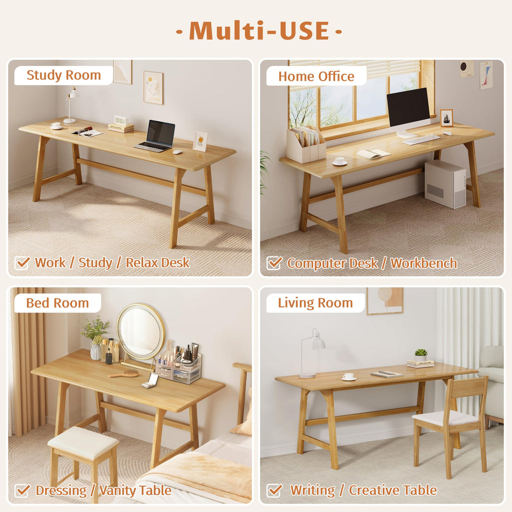 Solid Wood Writing Table - 48" W Minimalist PC Computer Desk, Oak