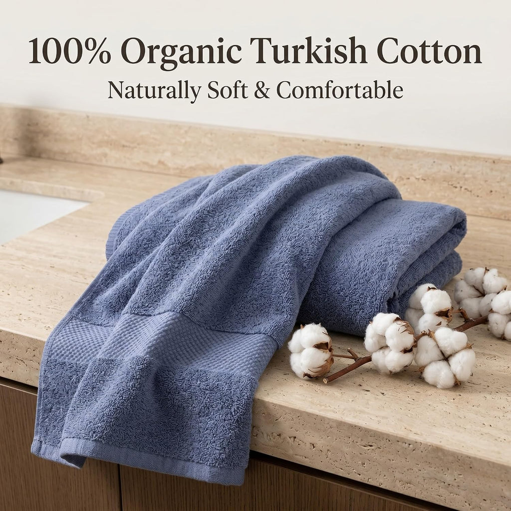 Elegance 100% Organic Cotton Turkish Bathroom Towels Set, Ideal Quick Dry Luxury Washcloths, Hand & Large Luxury Bath