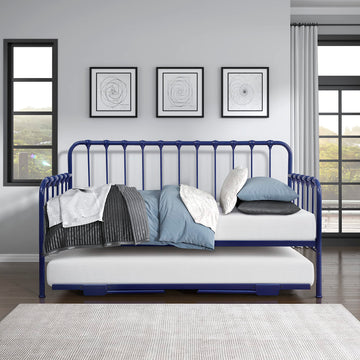 Hendrix Twin Metal Daybed with Twin Trundle - Steel Platform Bed Frame with Vertical Slat Design, Space Saving Guest
