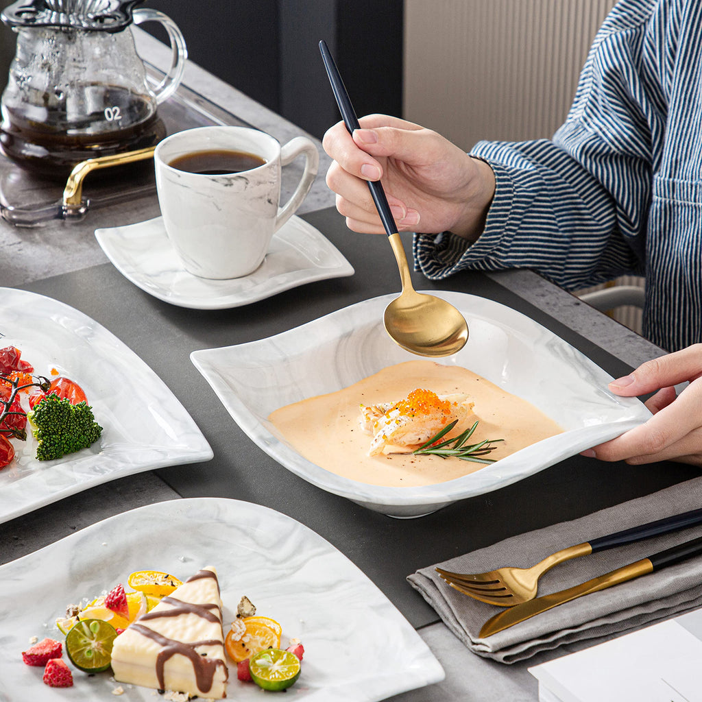 30 Piece Porcelain Dinnerware Set, Marble Grey for 6