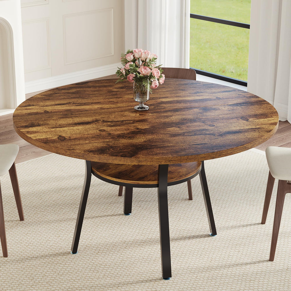 47'' Round Dining Table, Kitchen Table, Dinner Table, Rustic Brown