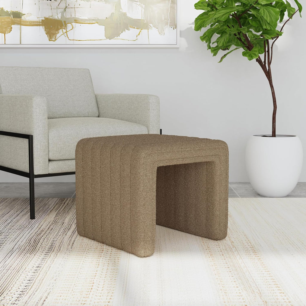 19" Modern Channel Tufted Ottoman - Brown Boucle