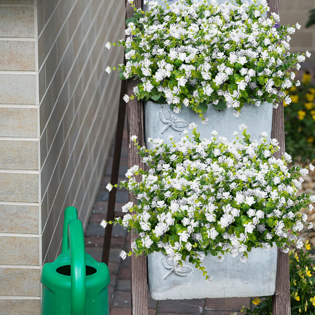White Artificial Flowers Outdoor UV Resistant for Planters, 20 Bundles