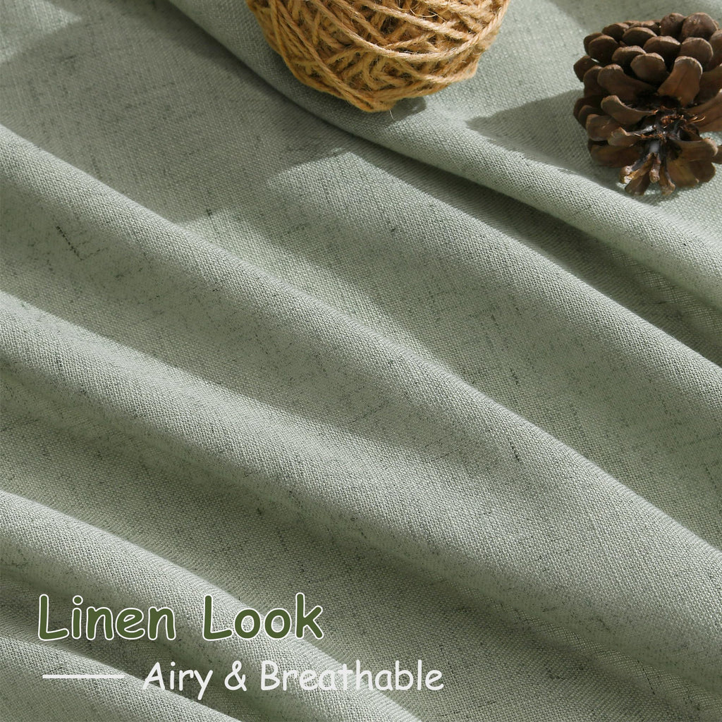Extra Long Desert Sage Linen Curtains 120 Inch 2 Panels Set Rod Pocket Back Tab Light Filtering Semi Sheer Linen