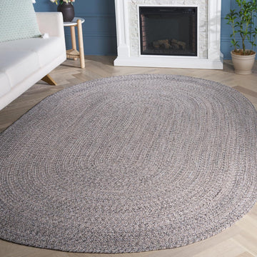Braided Cotton Oval Rug 6'x9', Ivory & Steel Grey BRD256A