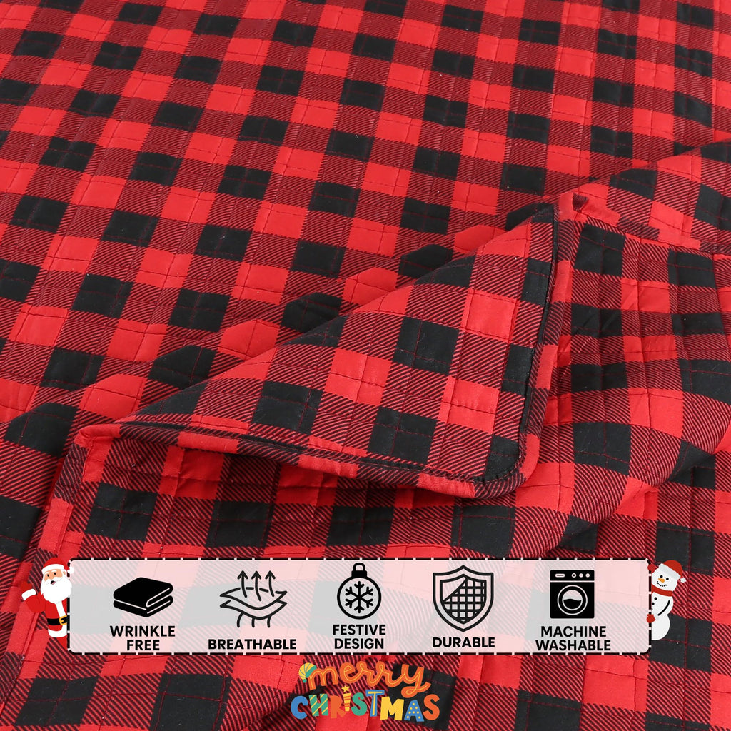 3 Pcs Buffalo Red Christmas Quilt Bedspread Set, Queen
