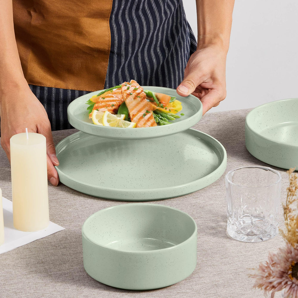 16 Piece Plates and Bowls Set, Porcelain Dinnerware Sets with Pasta Bowls, Kitchen Dinner Ware Dishes Service for 4