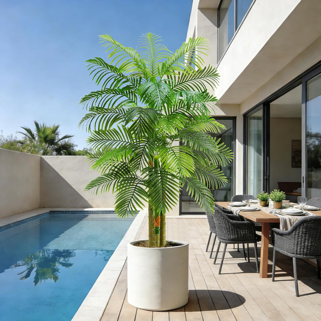 Artificial Golden Cane Palm Tree:6T Fake Large Tropical Areca Palm Trees Tall Faux Silk Plant in White Pot