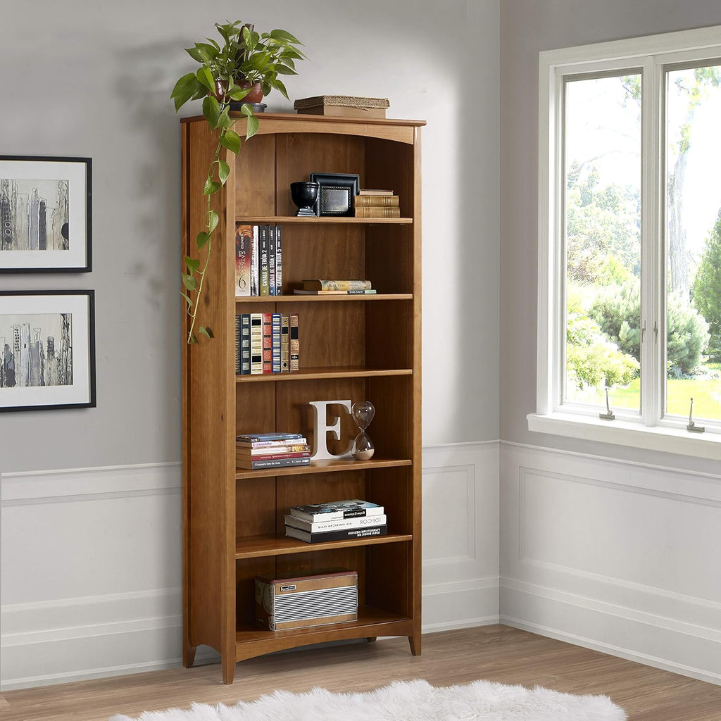 Shaker Style 6 Shelf Bookcase / Solid Wood / 72 inch Tall / Adjustable Shelving / Closed Back / Display Bookshelf