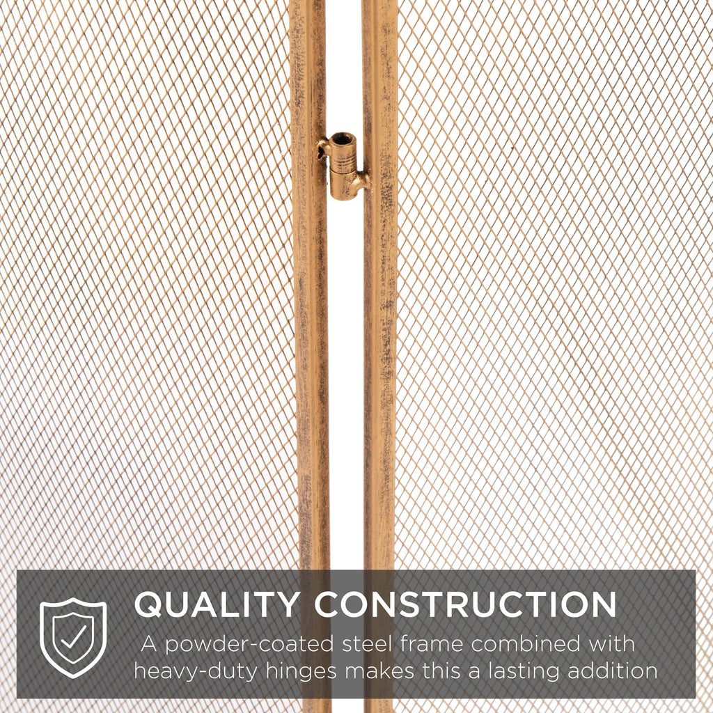 47.5x27.25in 3-Panel Simple Steel Mesh Fireplace Screen, Fire Spark Guard Grate Home Decor w/Rustic Worn Finish