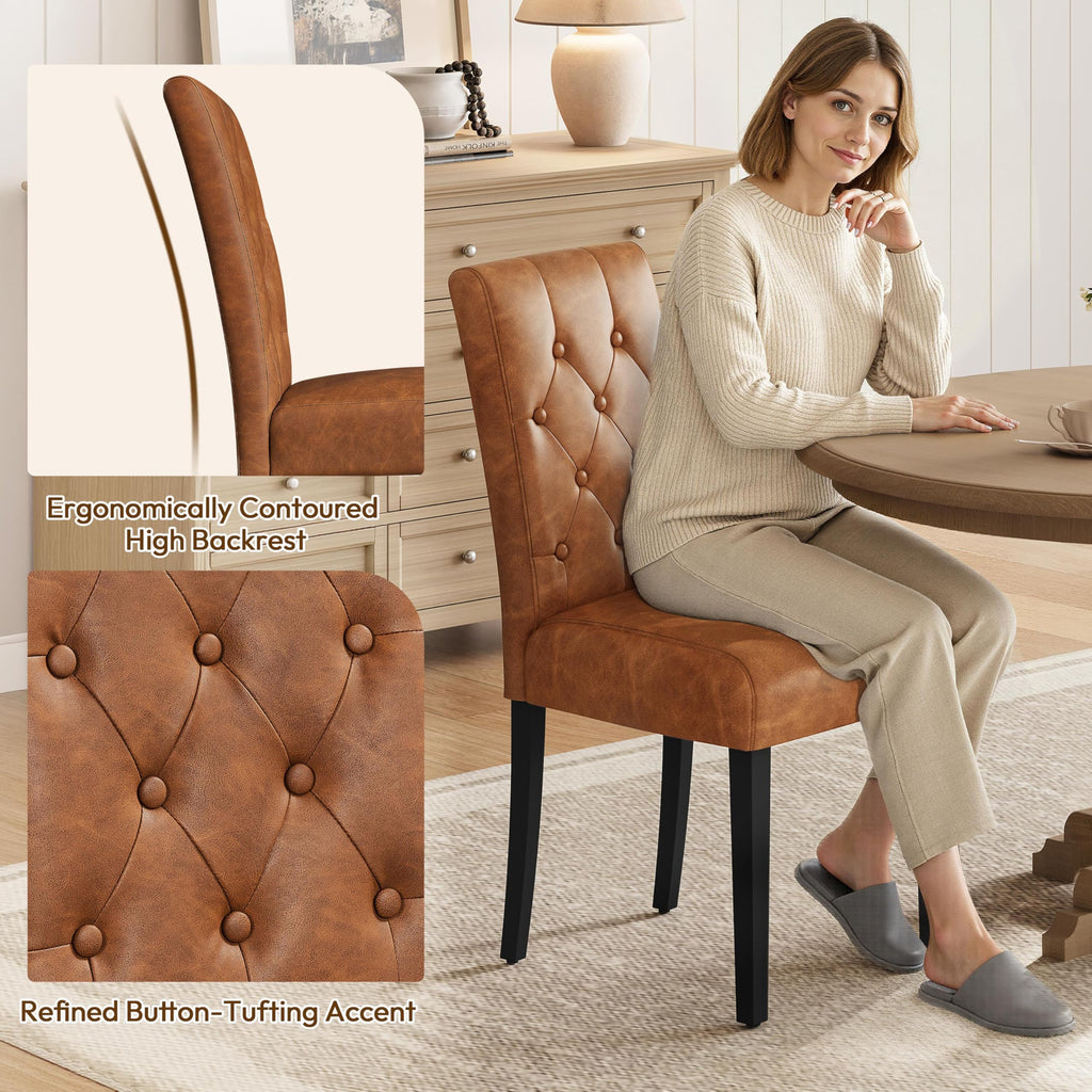 Set of 4 Button Tufted Kitchen Chairs Retro Brown