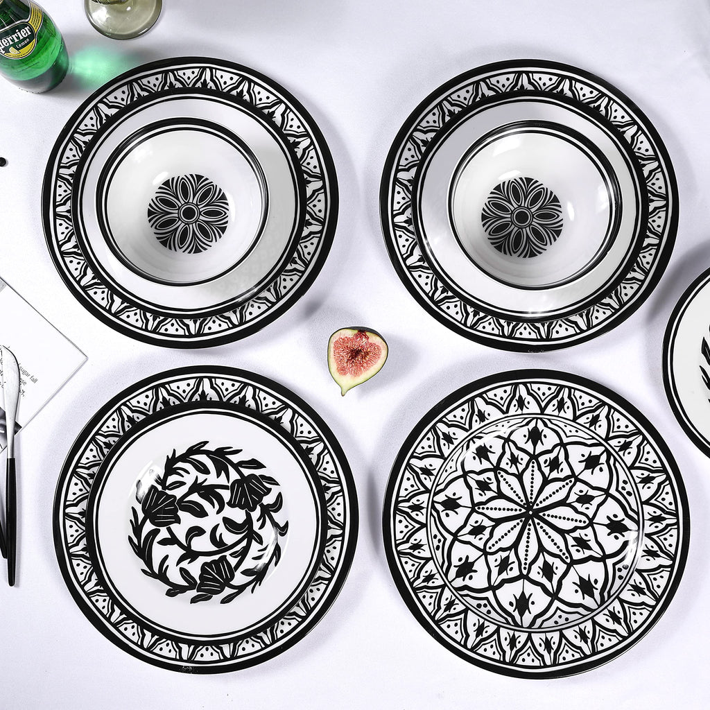 Melamine Dinnerware Sets-12pcs Melamine Plates and Bowls Set, Round
