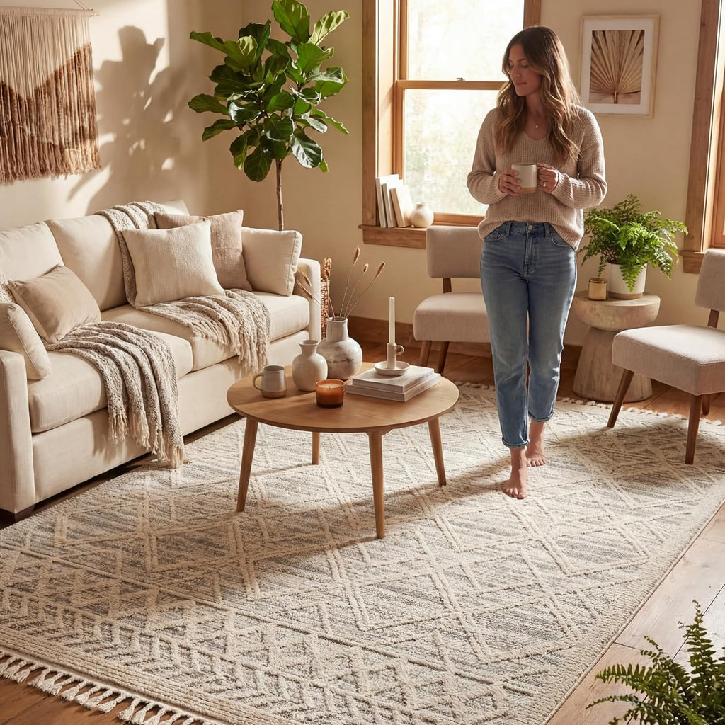 Ansley Light Grey Trellis Power Loomed Area Rug