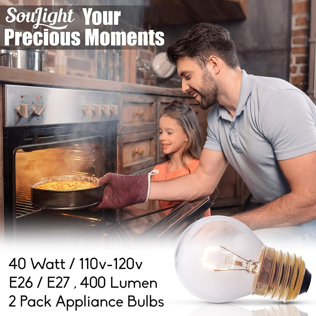 Oven Light Bulb - 40 Watt Appliance Replacement Bulbs for Oven, Stove, Refrigerator, Microwave. Incandescent - High