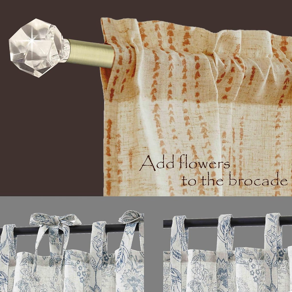 3/8" Sash Curtain Rods with Clear Crystal Ball Finials, 16 to 28 Inch Adjustable, for French Door & Sidelights, Brass