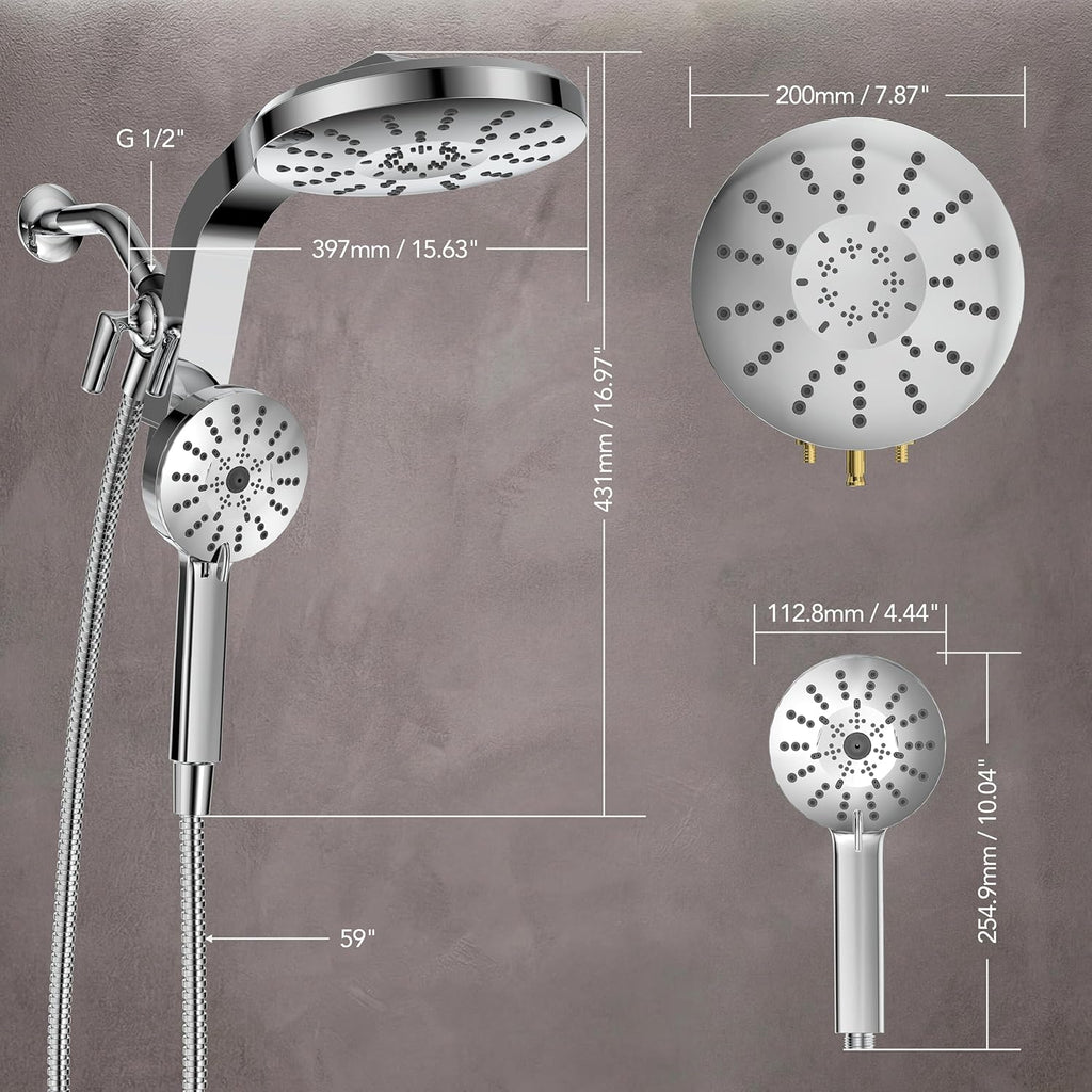 High Pressure Rain Showerhead Combo, 2026 Magnetic Shower Head Set with Detachable 8-Mode Handheld Shower Spray