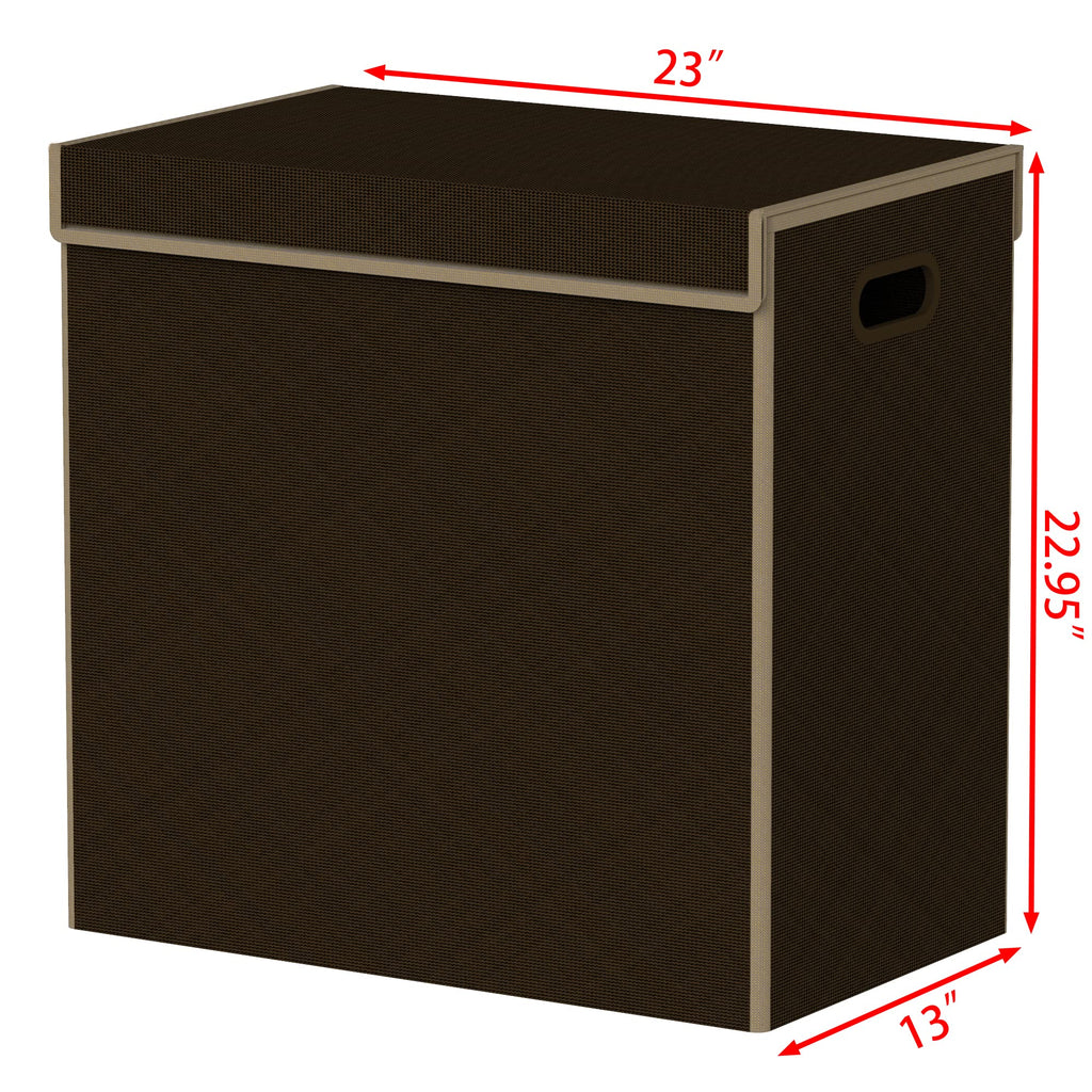 Double Laundry Hamper with Lid & Removable Bags, Brown