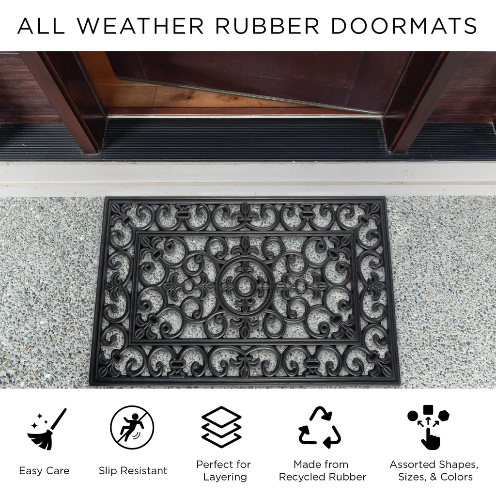 High Traffic All-Weather Rubber Doormat, 18x30, Welcome Scroll
