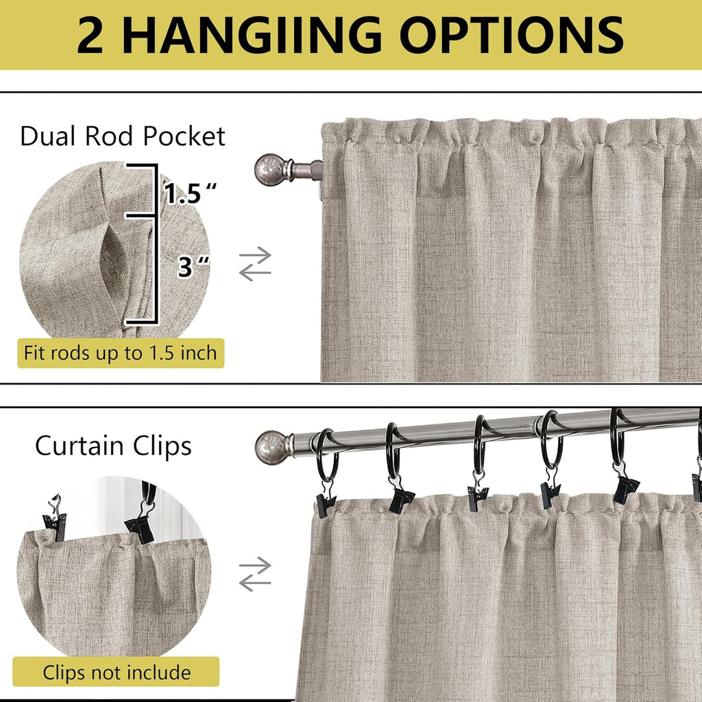 Linen Valances for Windows, Light Filtering Faux Linen Textured Small Short Window Curtain for Bathroom Basement