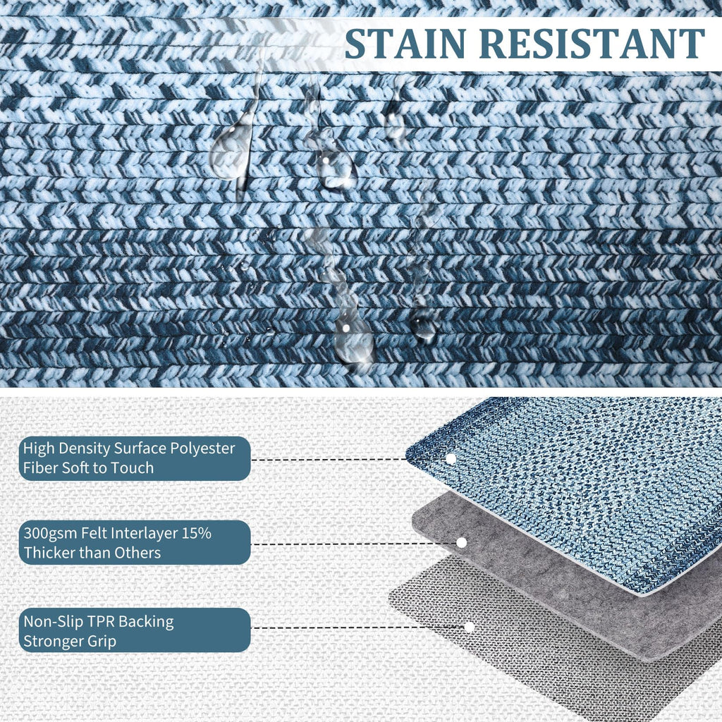 Area Rug Braided Print Washable Non Slip Rugs Rustic Coastal Low Pile Floor Carpet, Stain Resistant &