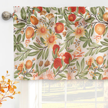 Orange Harvest Linen Lined Valance Double Layer Room Darkening Blackout Floral Window Valances Autumn Fall Printed