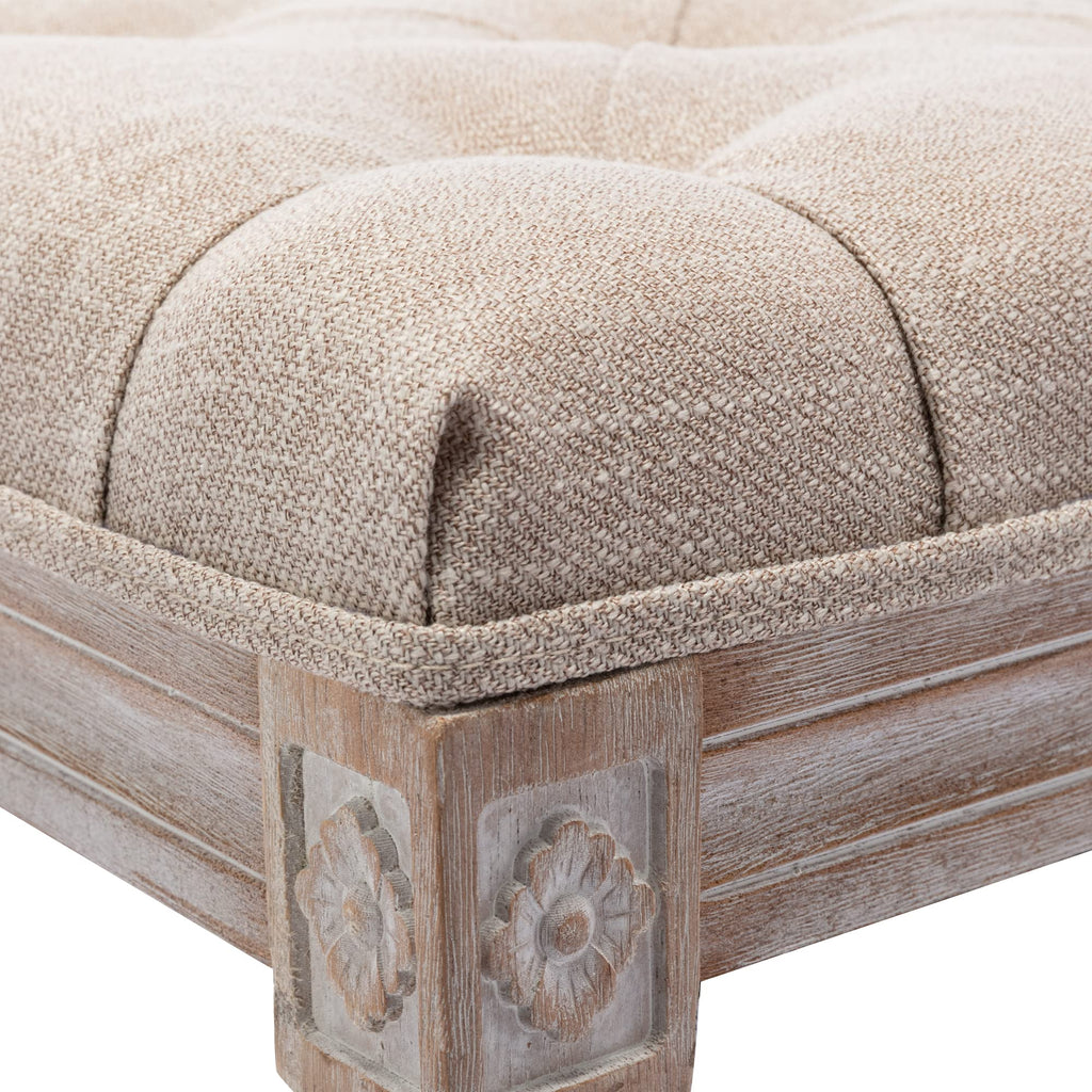Fabric Entryway Bench with Button Tufted Seat and Rustic Wood Legs, Vintage Bedroom Bench End of Bed, Padded Extra