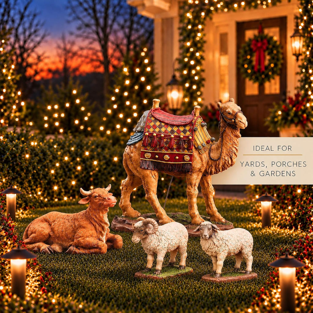 Four Piece Animal Set for Outdoor Christmas Nativity Scene - 37" Tall, Colorful High-Resolution, Sturdy 22 Gauge