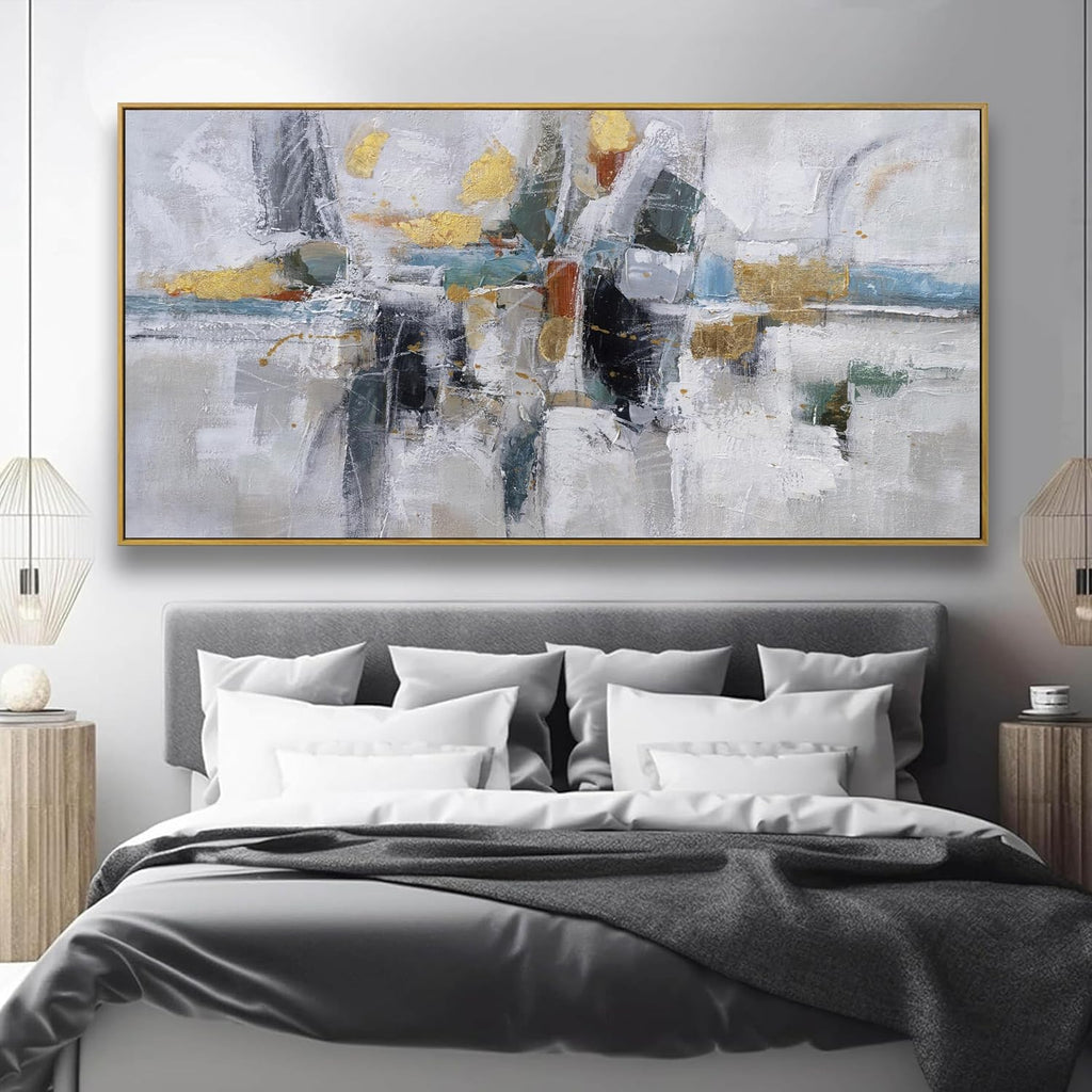 Framed Large Wall Art Decor Abstract Wall Art Decor | White Canvas Wall Art Bathroom Office Kitchen Wall