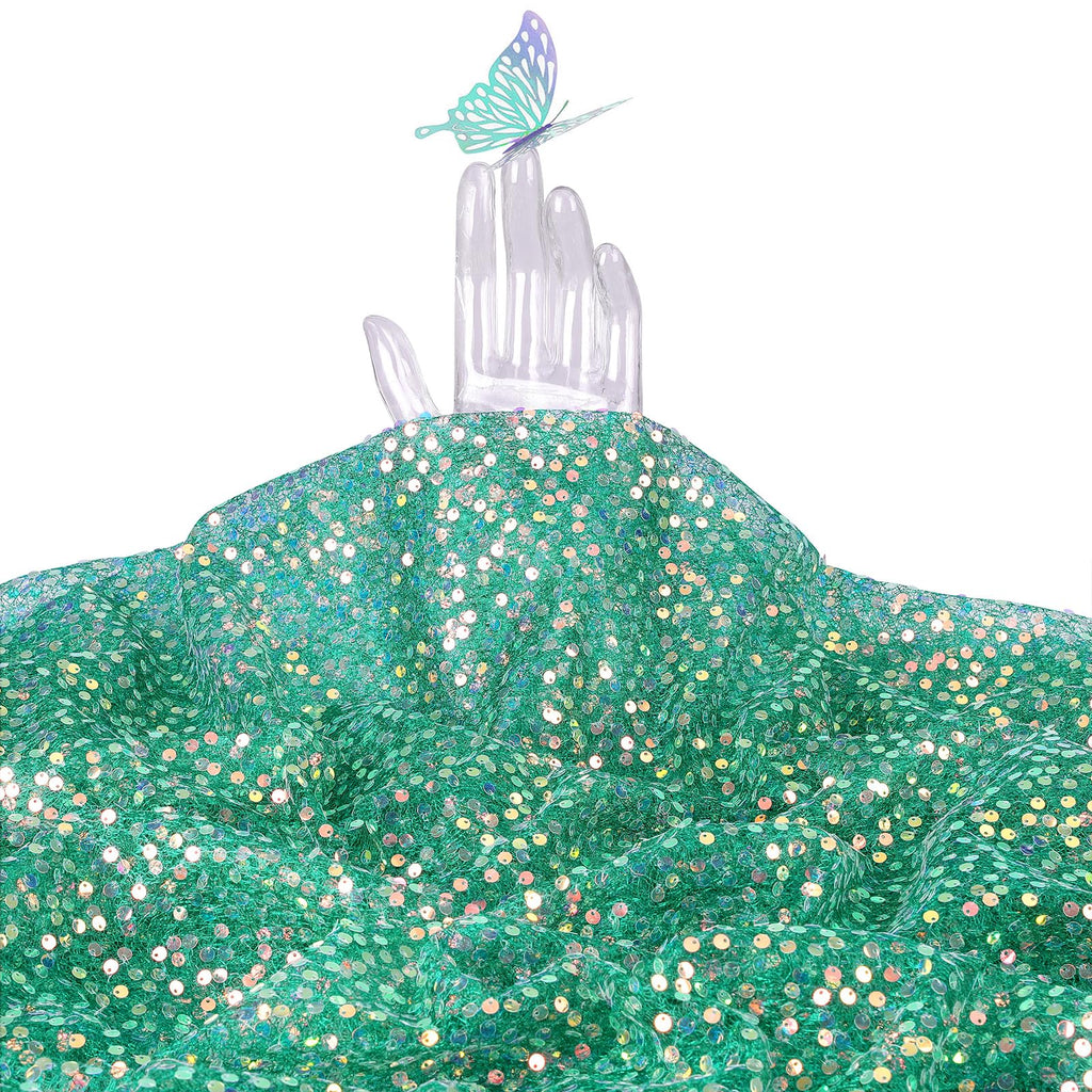 Dark Green Sequin Fabric 1 Yard Mermaid Glitter Mesh Fabric by The Yard