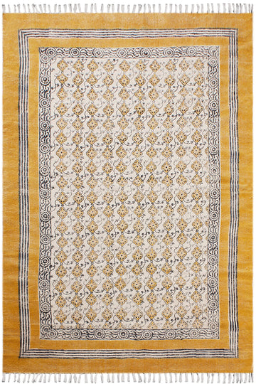 Area Rug 2x3 Kilim Rug Yellow & Beige Cotton Dhurrie Oriental Thick 0.19 inches Stone Easy Washable Rug Hand Wash