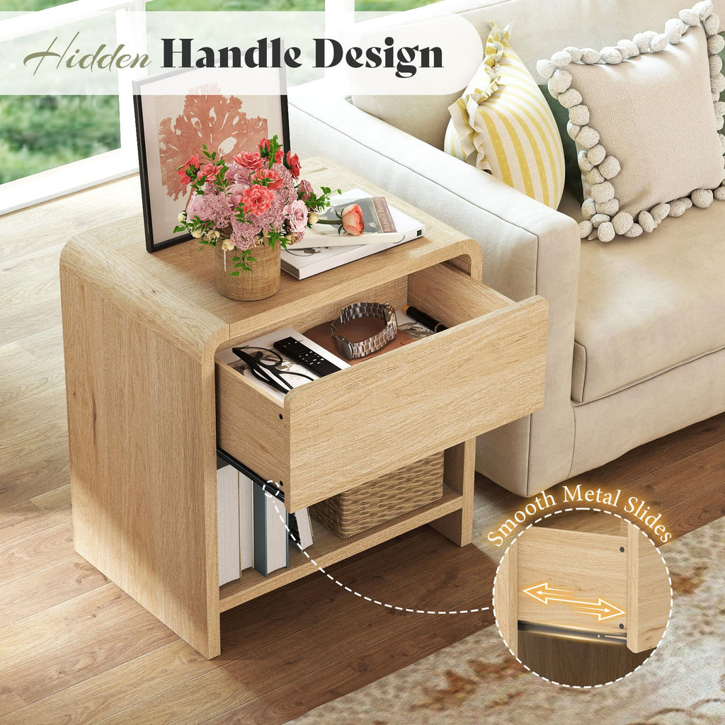Nightstands Set of 2 with Storage Drawer & Shelves, Oak