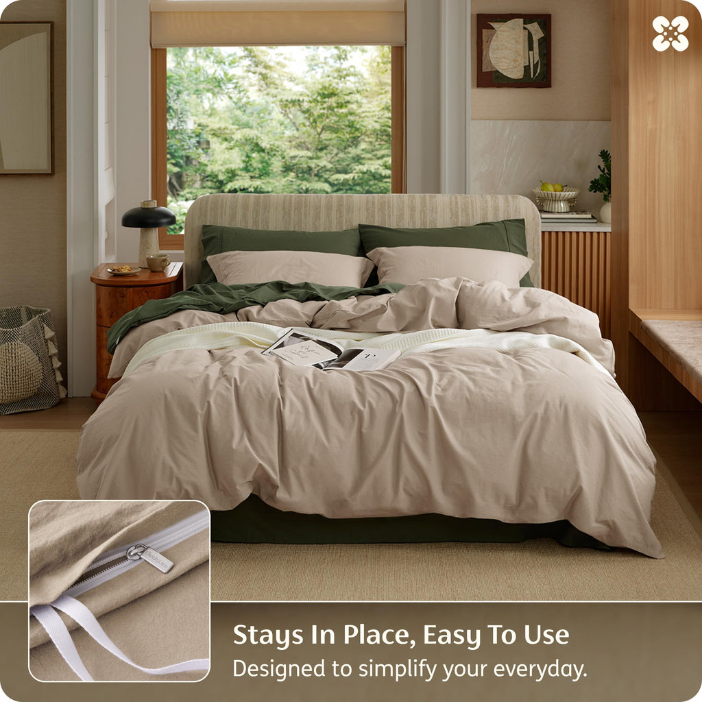 PureWoven 100% Washed Cotton Duvet Cover Set, Oversized King, 3-PC