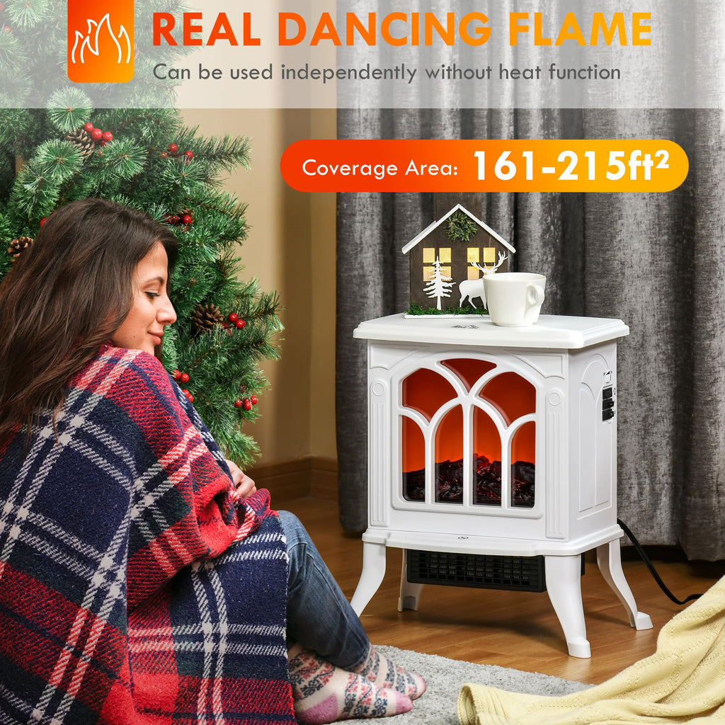 17" Freestanding Electric Fireplace Stove Heater 750W/1500W White