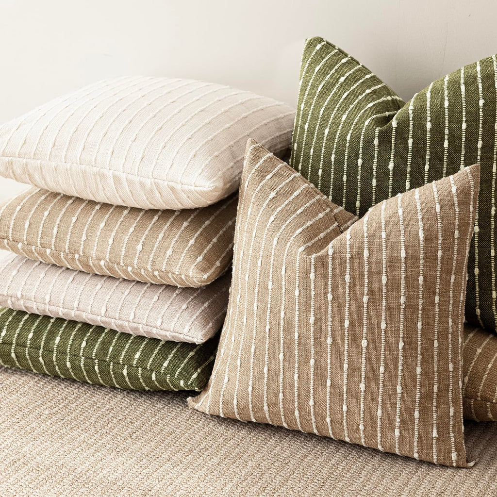Decorative Striped Boucle Throw Pillow Covers 24x24 Olive Green