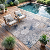 Indoor Outdoor Rug, Blue 5x7 Leaf Tropical Botanical Area Rugs