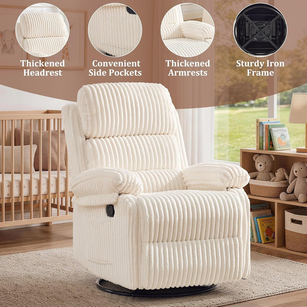 Rocking Recliner Chair, Nursery Rocker Chair for Adults, Small Recliners for Small Spaces, Swivel Rocker Recliner