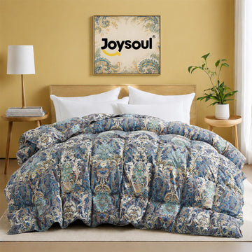 California King Size Down Comforter with Paisley Floral- All Season Ultra Soft Goose Feather Fiber, Luxury Vintage