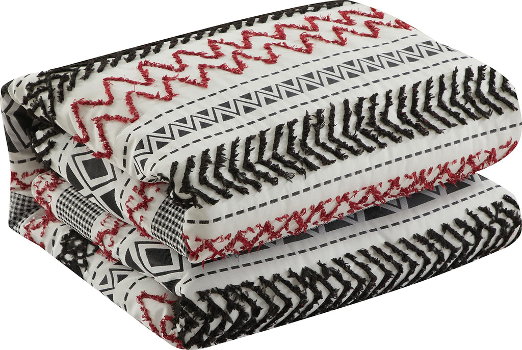Startford Park Striped Comforter Set, 7 Piece, Black & Red, Bed, Jacquard & Clip Geometric All Season