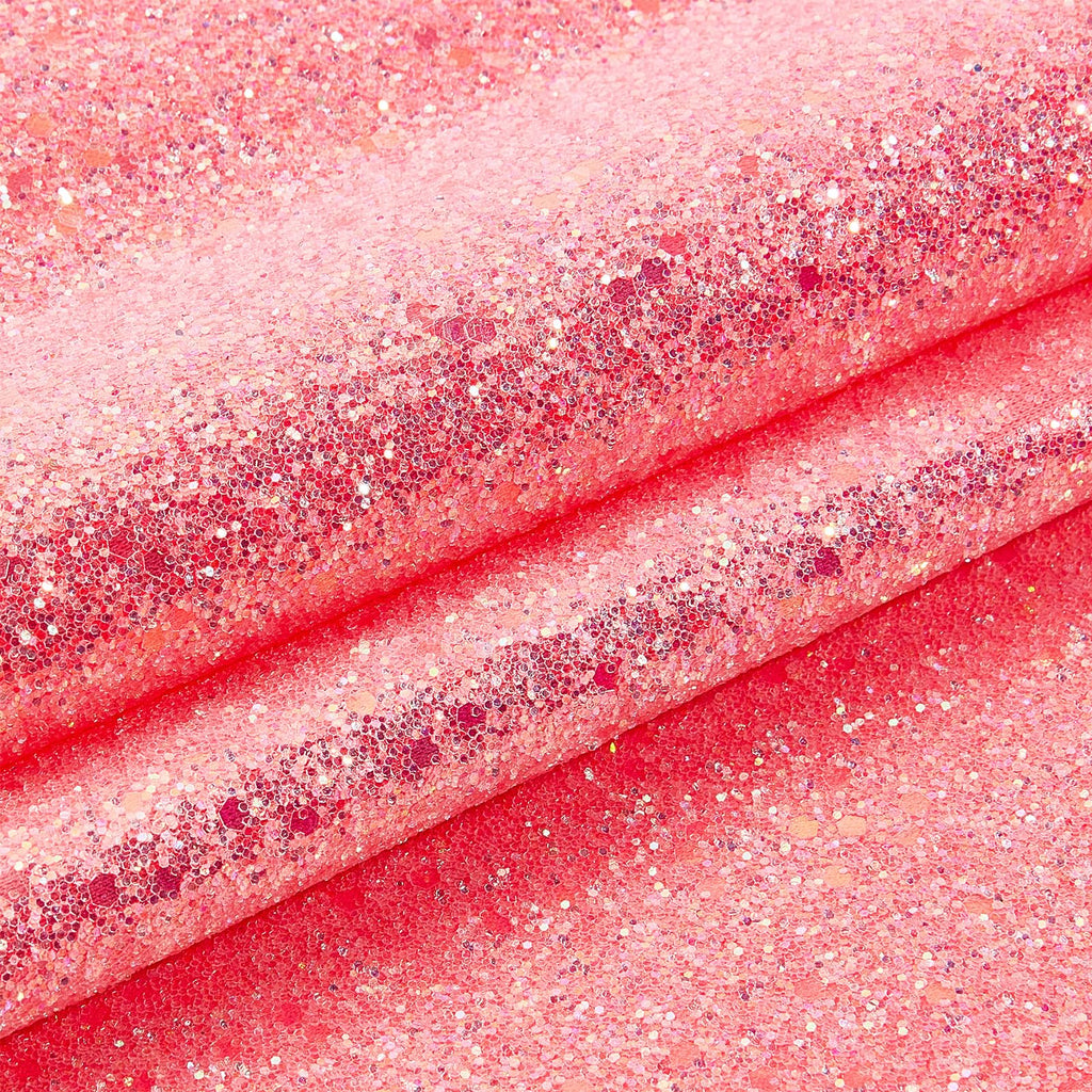 Glitter Faux Leather Fabric, 9.8" x 55.1", Shiny Pink