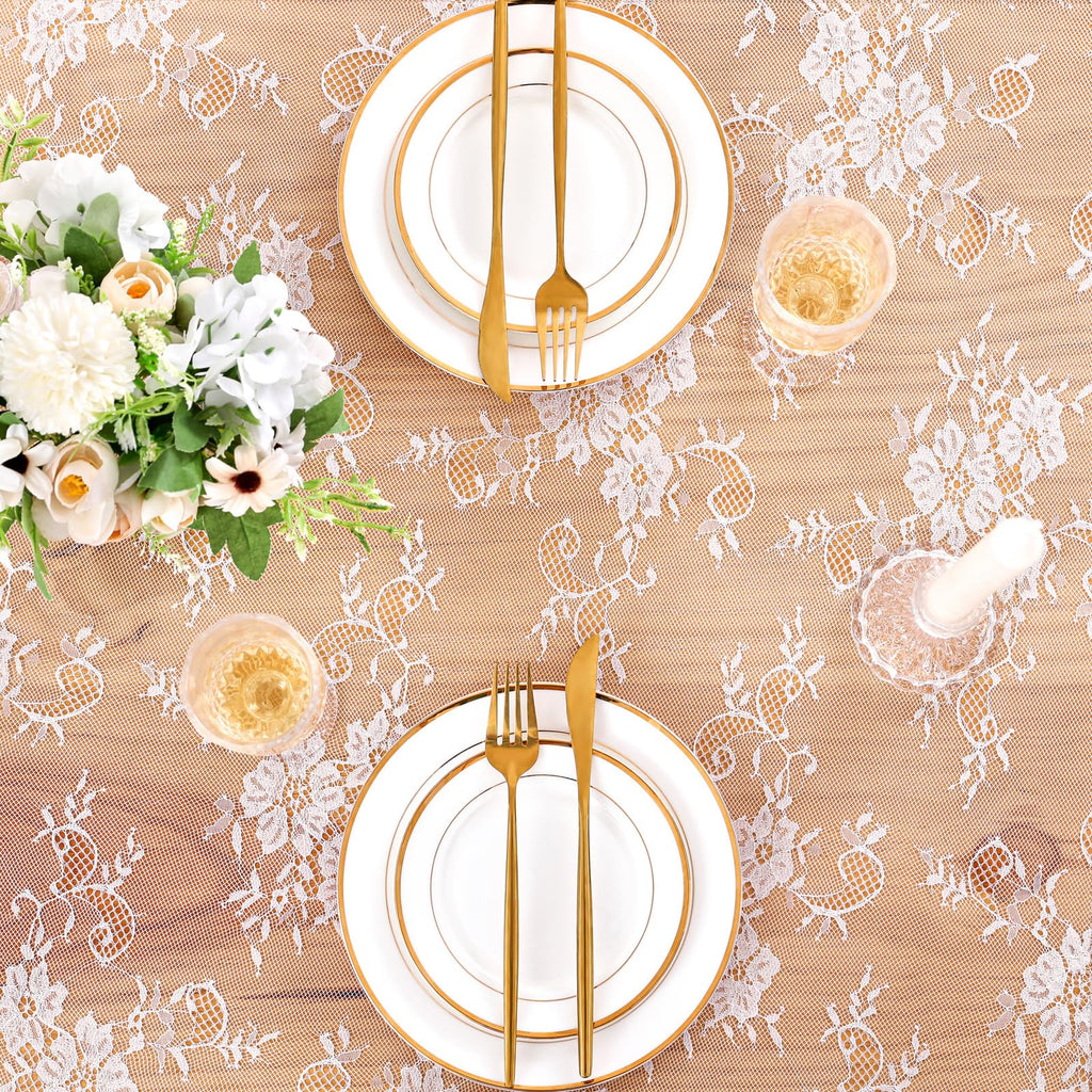 Lace Tablecloth Rectangular 2 Pieces 60 x 120 Inch White Wedding Overlay