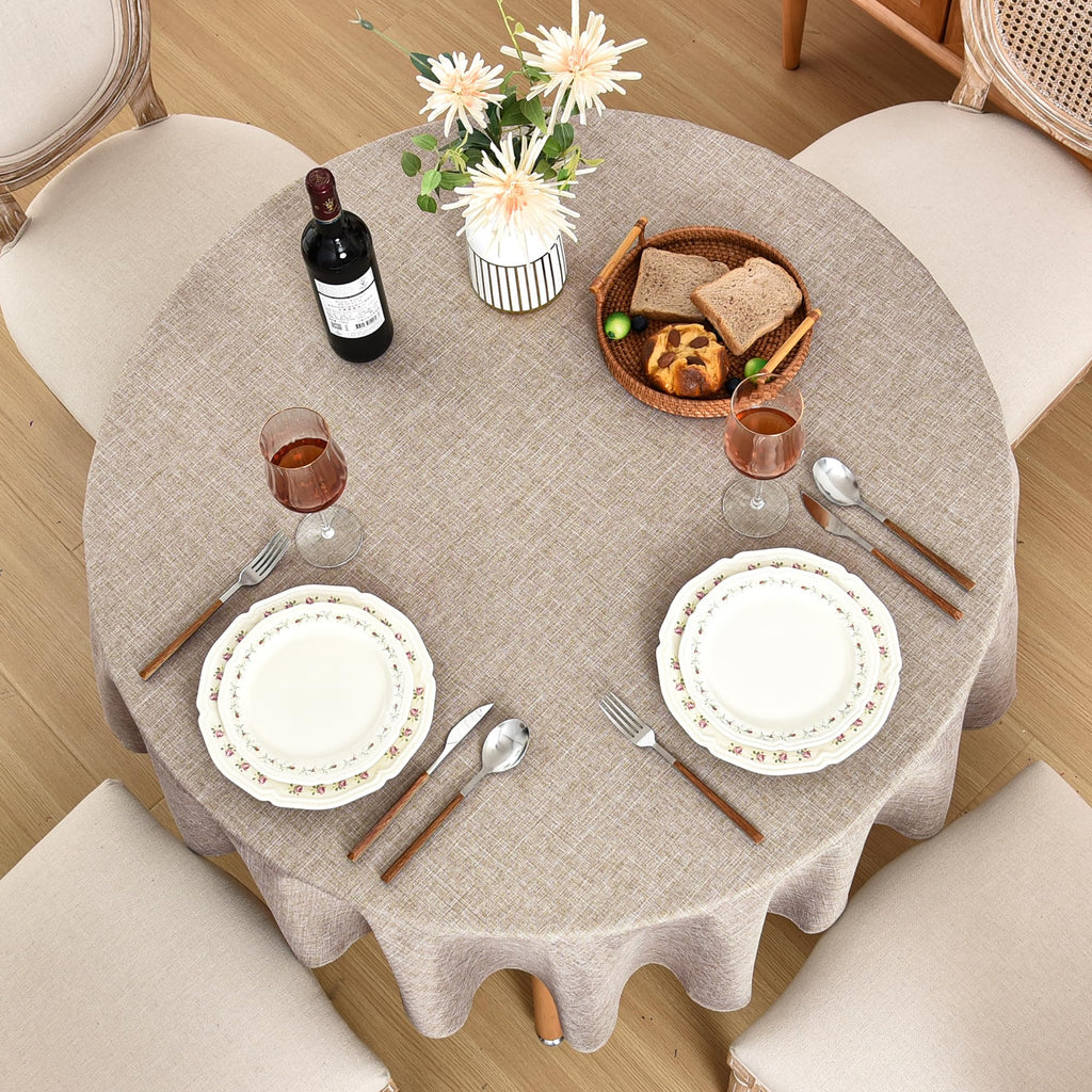 6 Pack Nature Linen Round Tablecloths 90 Inch for 36"-72" Tables