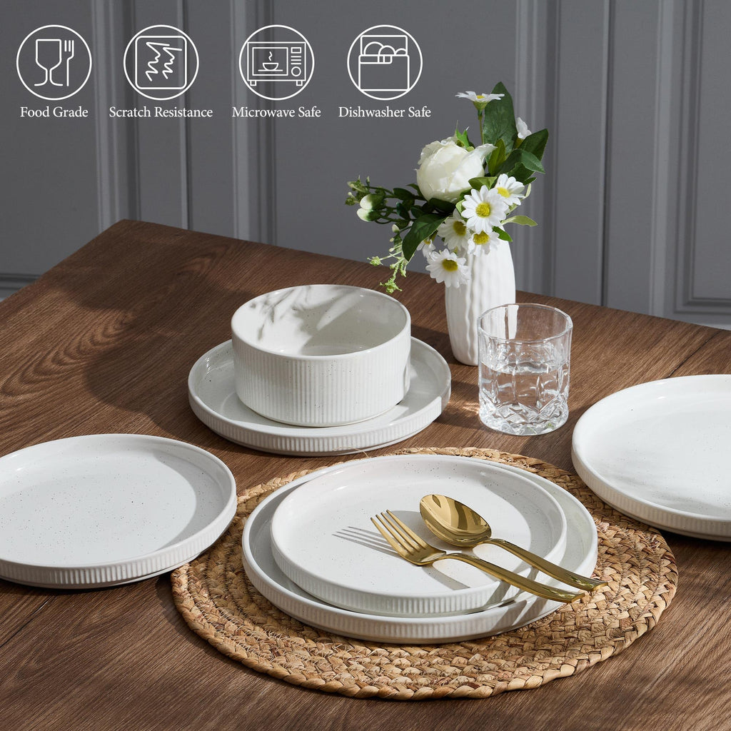 12-Piece Plates and Bowls Sets, Stoneware Dinnerware Dishes Set for 4