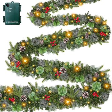 Super Long 18 Ft Prelit Christmas Garland with Lights for Outdoor Indoor