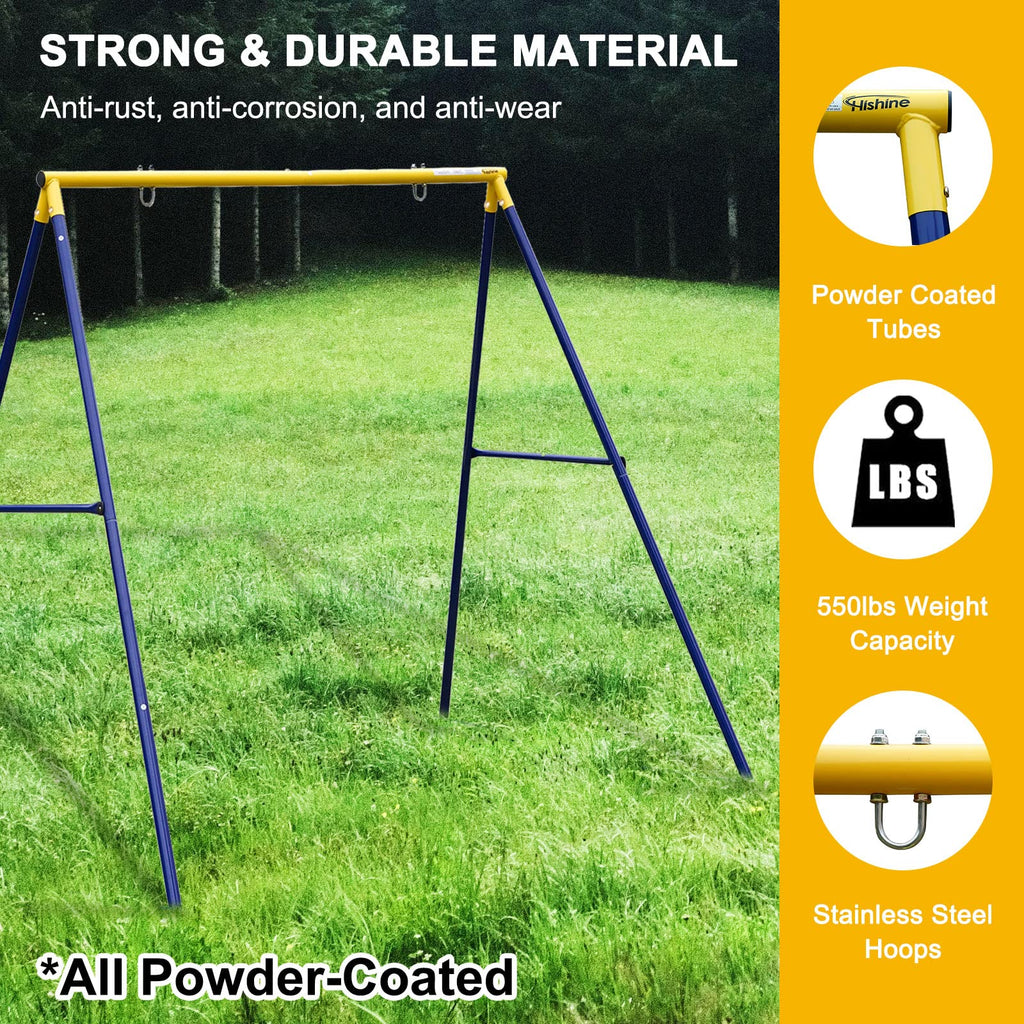 43" Saucer Tree Swing Metal Frame Full Steel Swing Stand, Swing Set 71" High Textilene & Full Metal Tubes (Blue Stand)